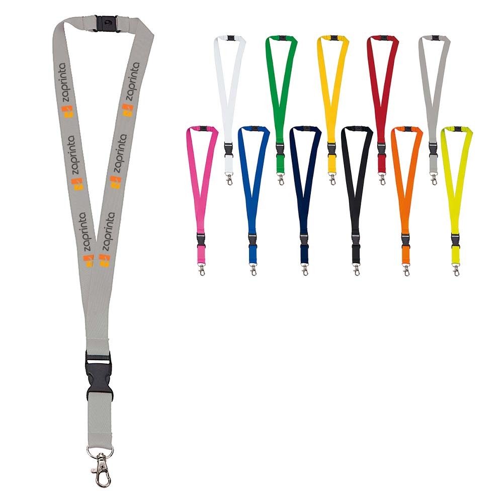 Cordon de clé en polyester avec boucle en plastique amovible, pince en métal et connexion de sécurité - Saint-Martin-d'Auxigny