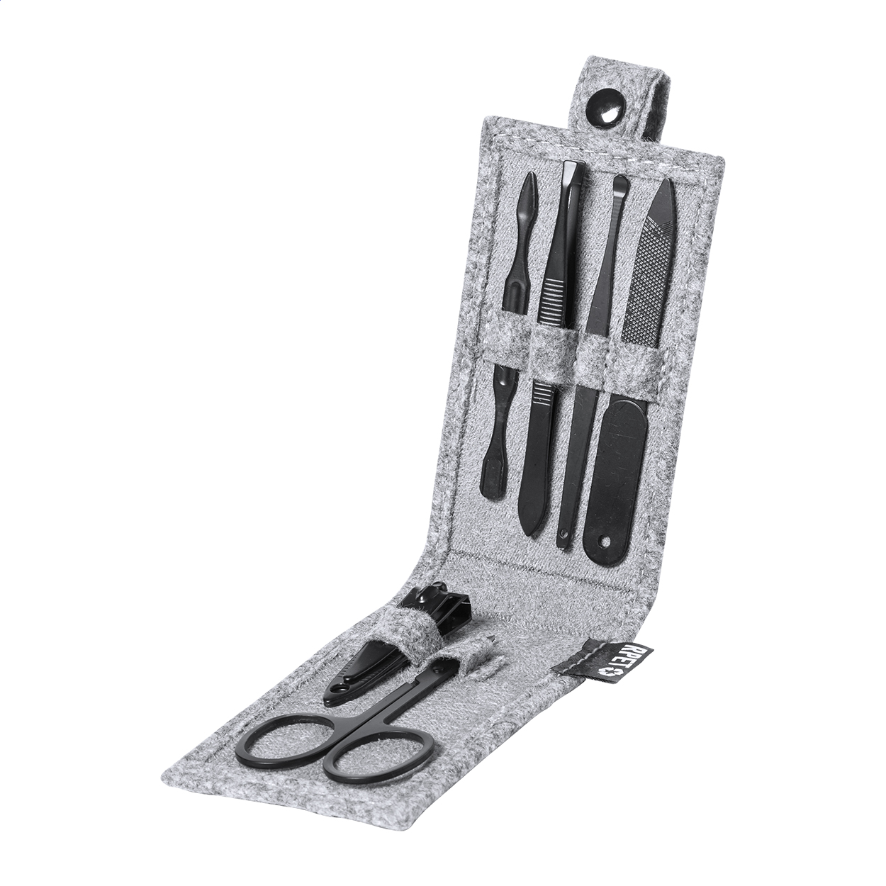 Set manucure Fenicul personnalisé 6 pièces inox, étui en feutre RPET