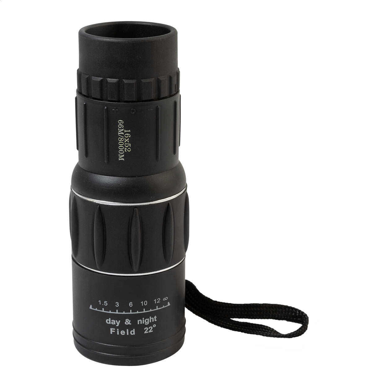 ScoutOne compacte 16×52 monoculaire van ABS met draagkoord en logo