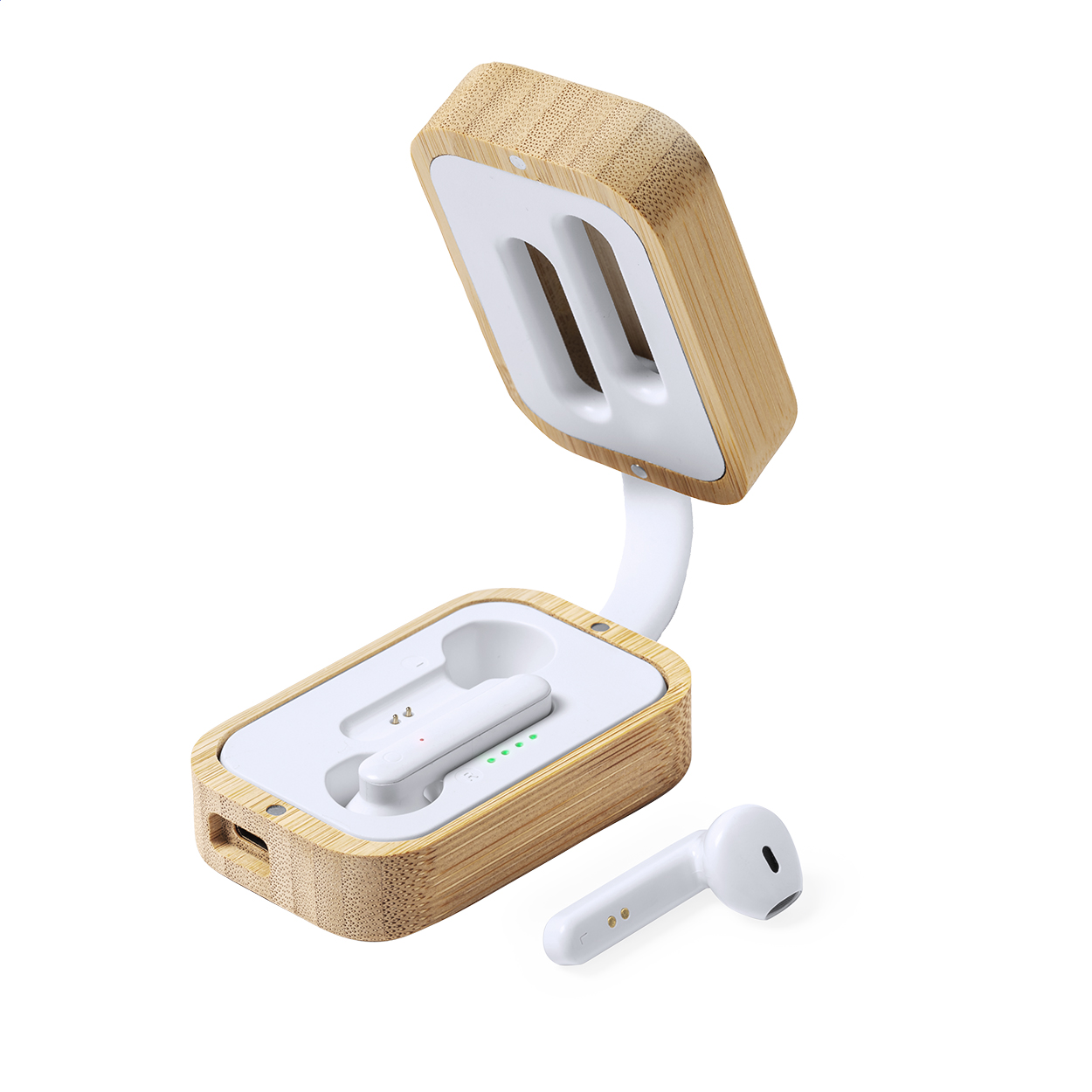 Écouteurs sans fil Chorus personnalisés avec boîtier de charge en bambou imprimé avec logo