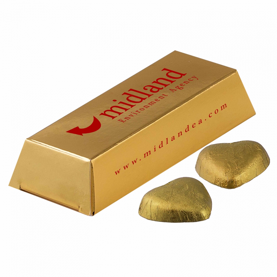 Mini Barre d'Or avec Impression Complète et 4 Cœurs en Chocolat - Château-Chinon - Zaprinta Belgique