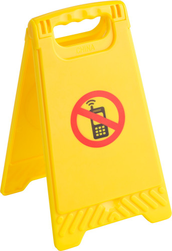 Panneau d'avertissement en plastique 'pas de téléphones mobiles' avec un miroir - Vaux-sur-Vienne