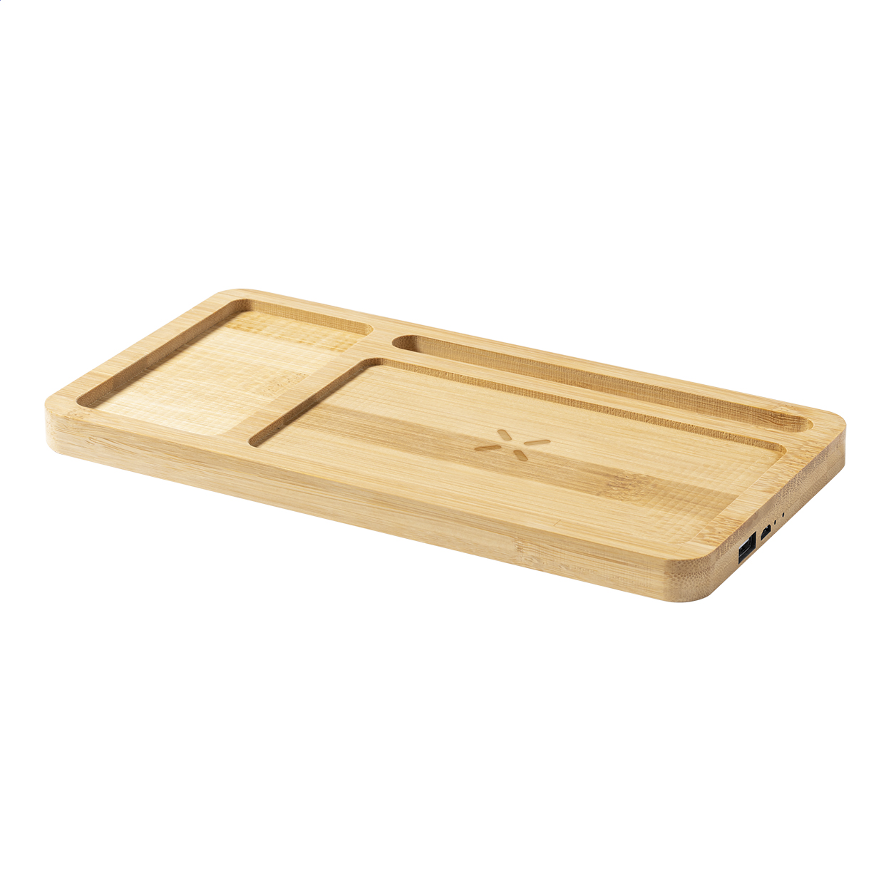 Flabo Plus Schreibtisch-Organizer aus Bambus mit 15-W-Wireless-Charger bedrucken mit Logo
