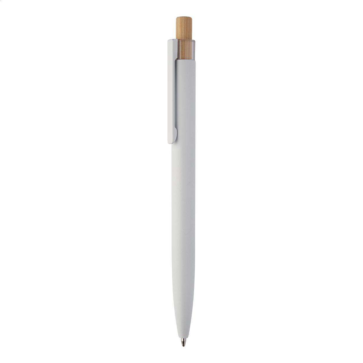 Stylo bille Bosher personnalisé en aluminium recyclé, bouton bambou imprimé avec logo