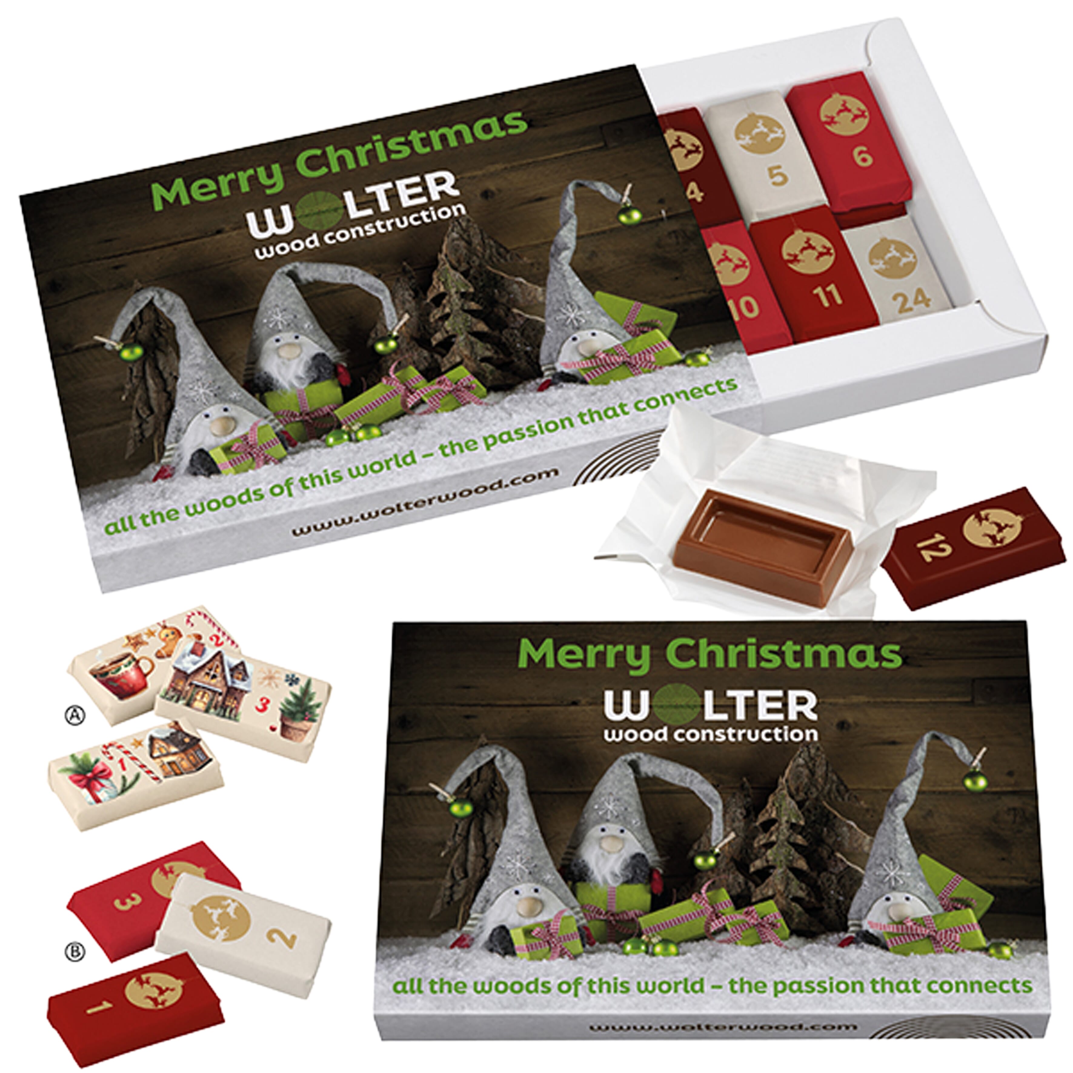 Adventskalender mit 24 nummerierten Pralinen