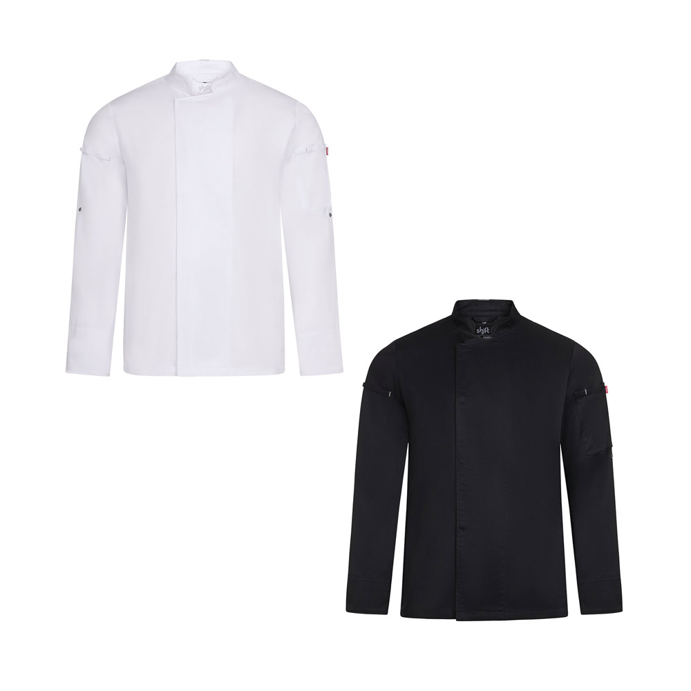 VL AGNI. Unisex keukenjas (190 g/m²) van katoen (35%) en gerecycled polyester (65%) bedrukken met logo