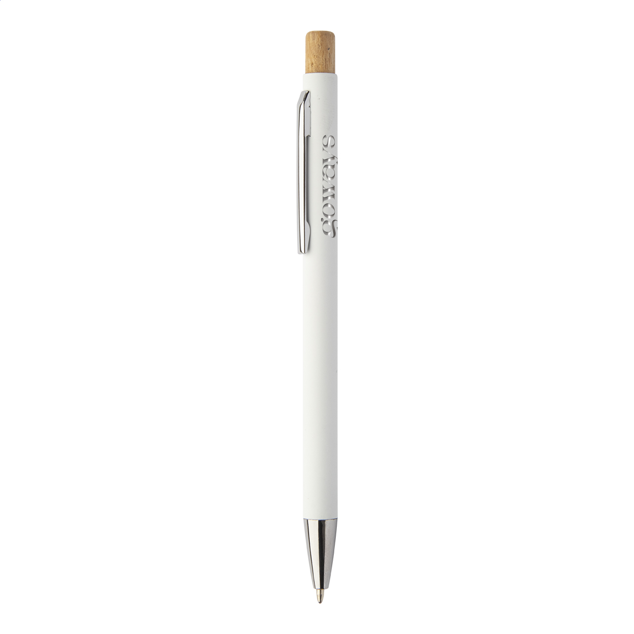 Stylo bille Iriboo personnalisé en alu recyclé, bouton bambou, gravure miroir imprimé avec logo