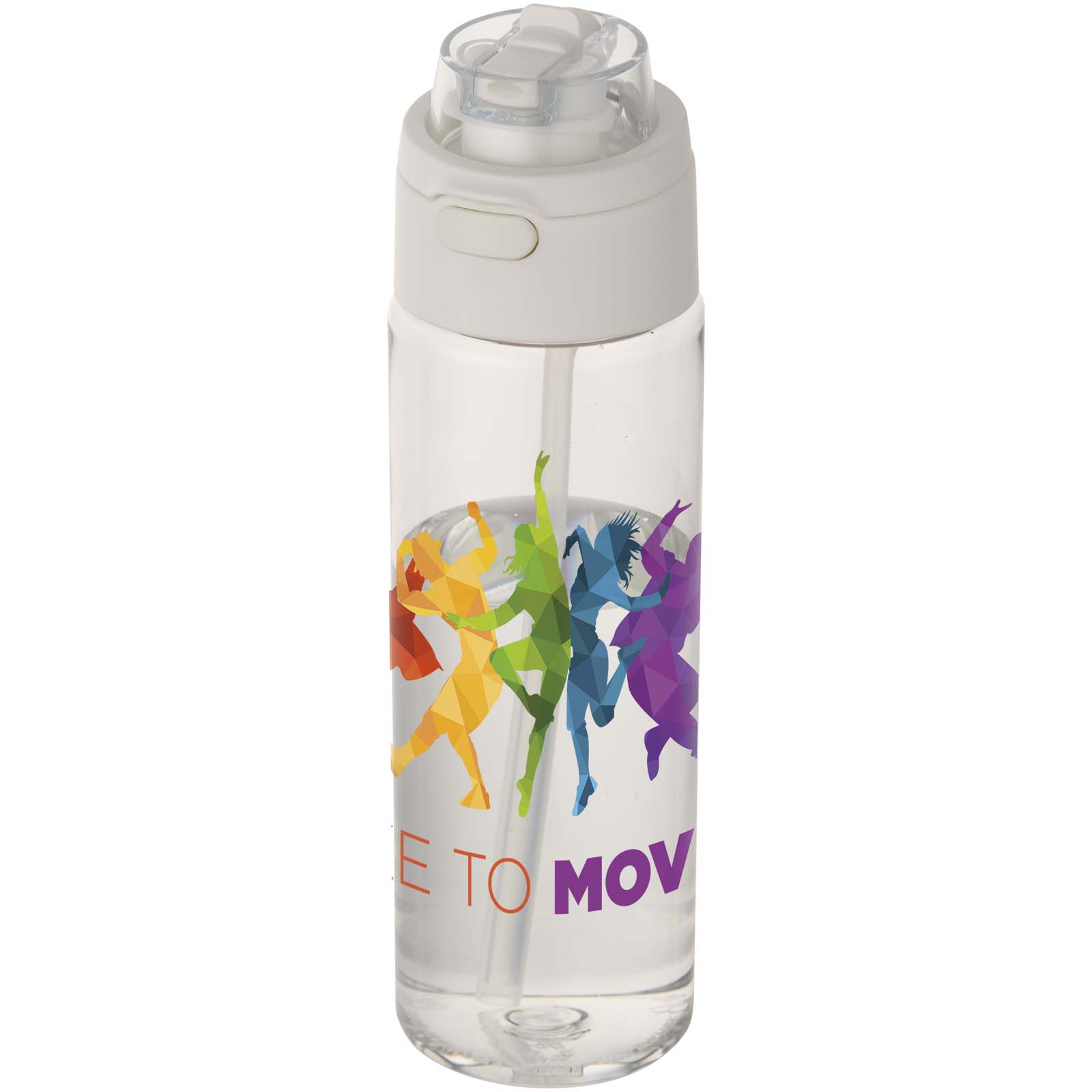 Theron 700 ml RCS-Wasserflasche aus recyceltem Kunststoff mit einem Doppelfunktionsdeckel und einem ausklappbaren Strohhalm.