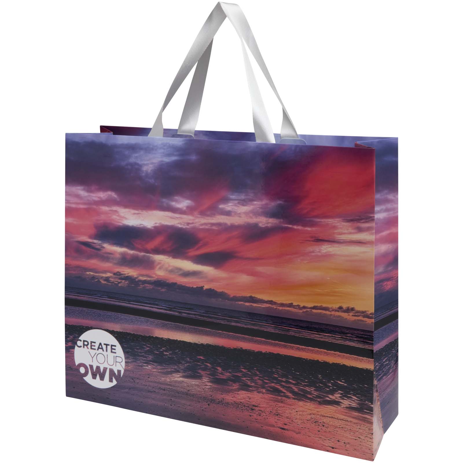 Sac en papier Smartfold 210 g/m² personnalisé, anses ruban, 42 x 12 x 35 cm imprimé avec logo