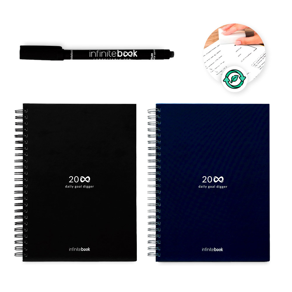 STARTER KIT INFINITE PLANNER A5. Set bestaat uit een 'infinite Diary', schoonmaakset, marker en markerhouder. bedrukken met logo