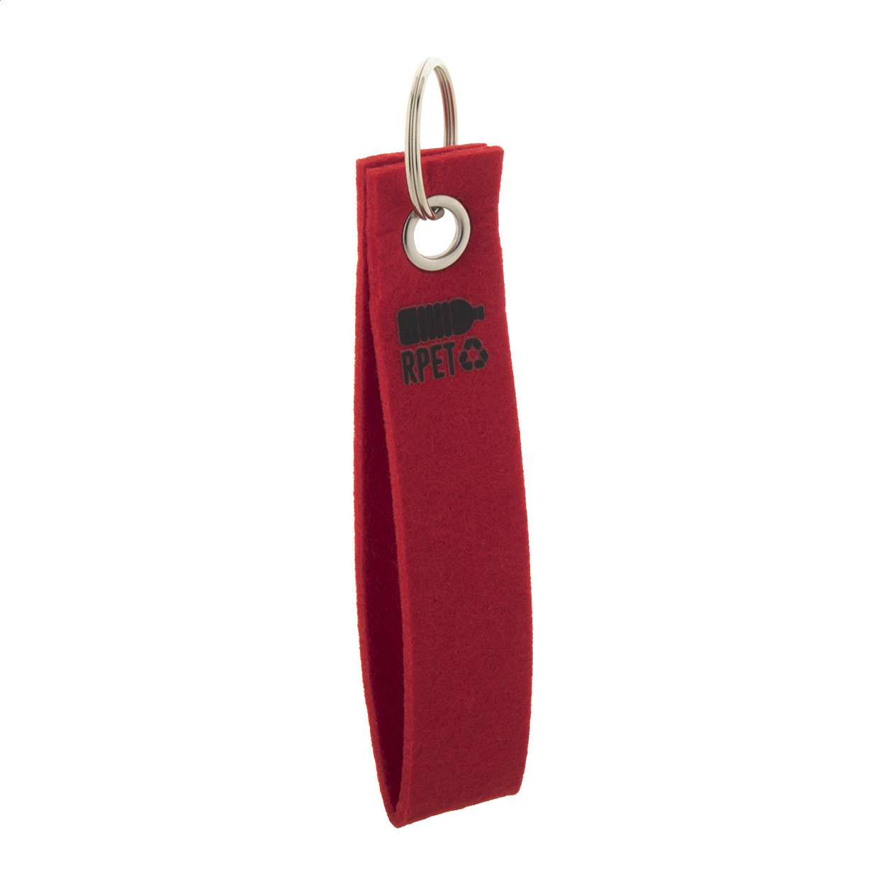 Refek sleutelhanger van RPET-vilt met metalen ring en logo bedrukken met logo