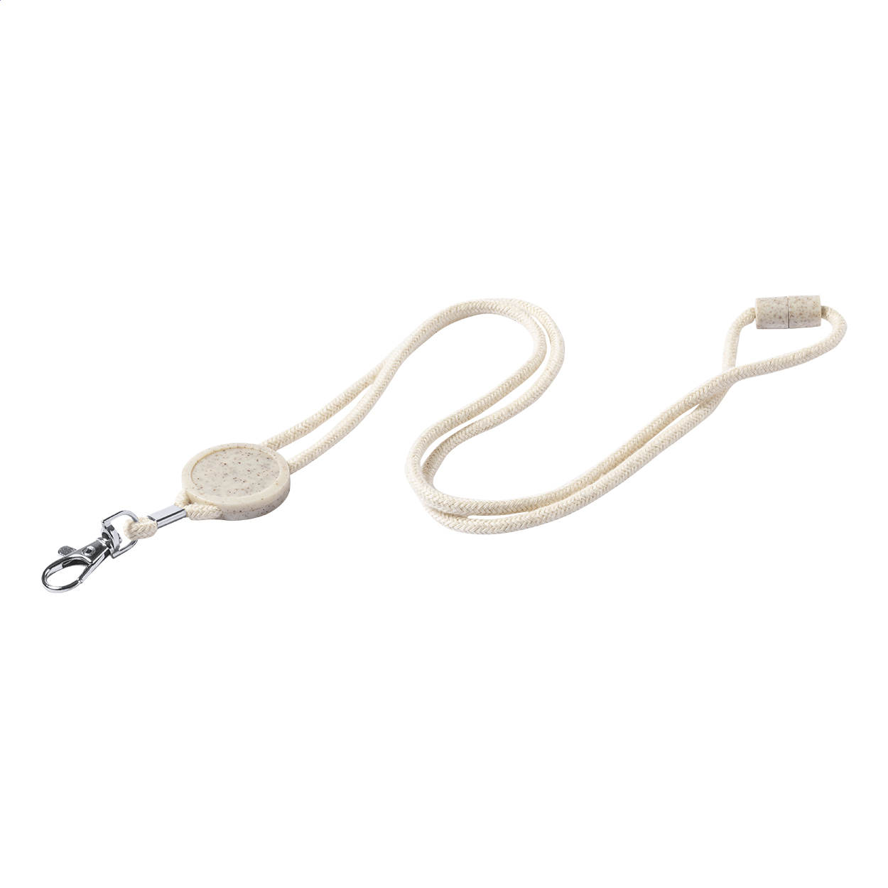 Lanyard Strico personnalisé en coton avec badge rond en paille de blé