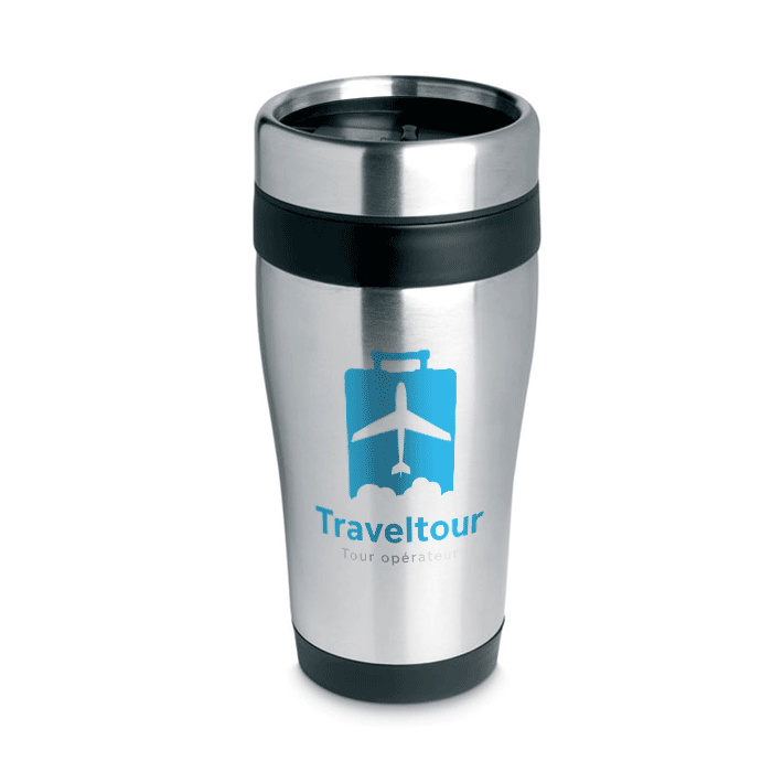 MUG publicitaire ISOTHERME DOUBLE PAROI INOX AVEC COUVERCLE