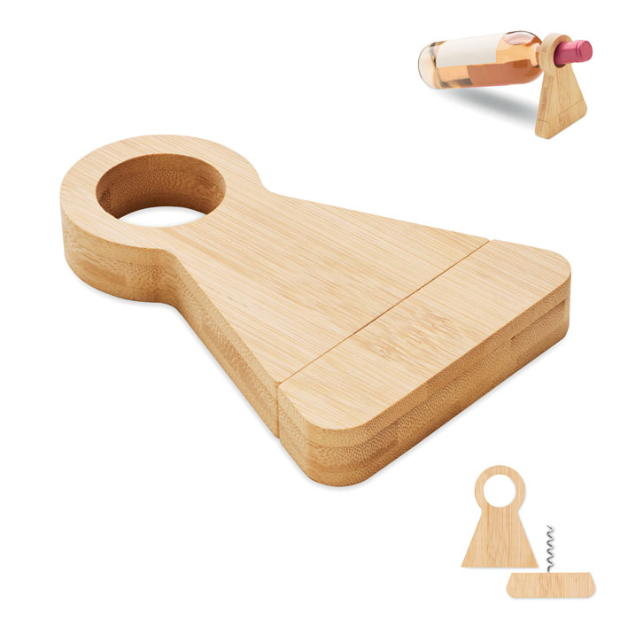 Porte-bouteille et ouvre-bouteille en bambou
