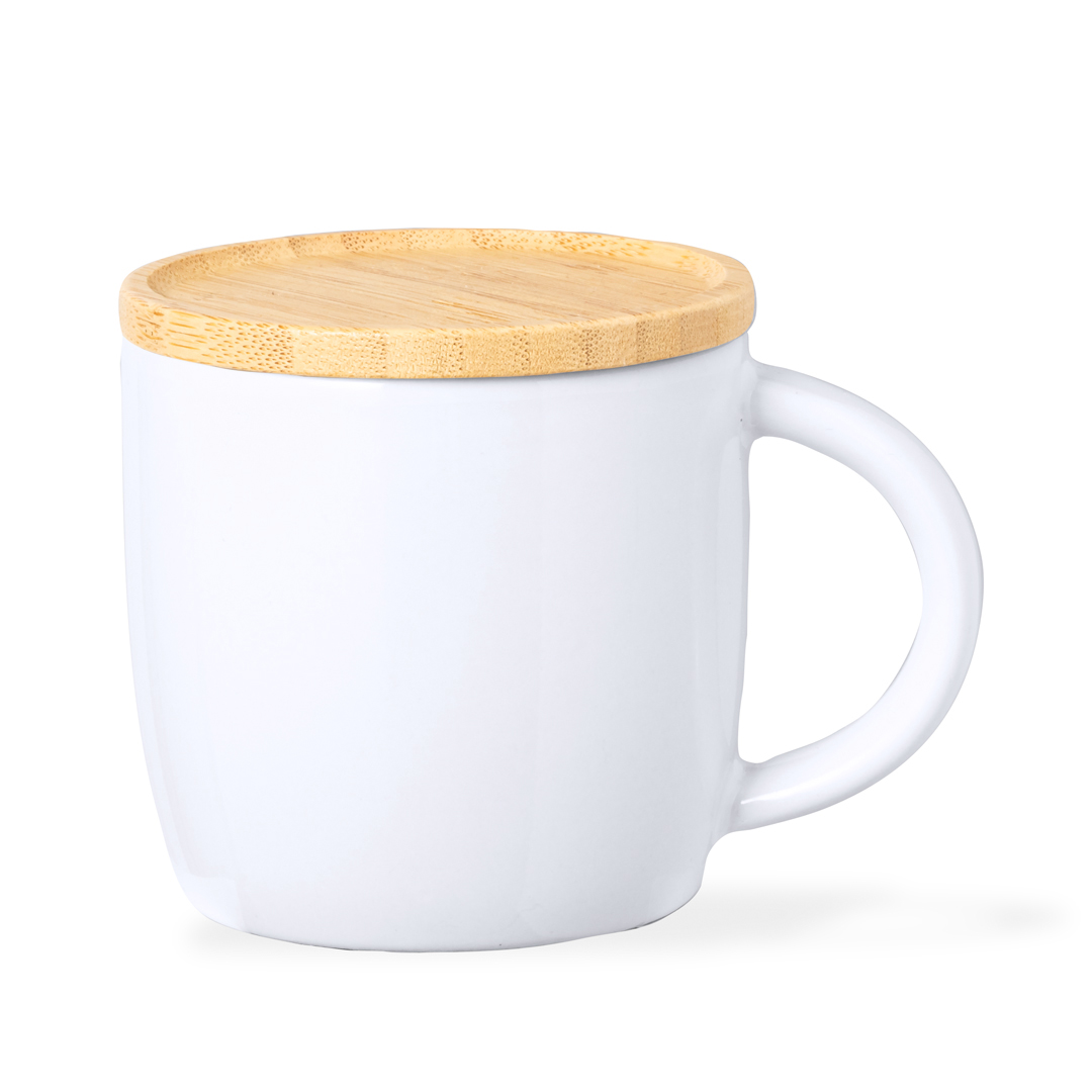 Zenara keramische mok 350 ml met bamboe deksel, met logo bedrukken met logo