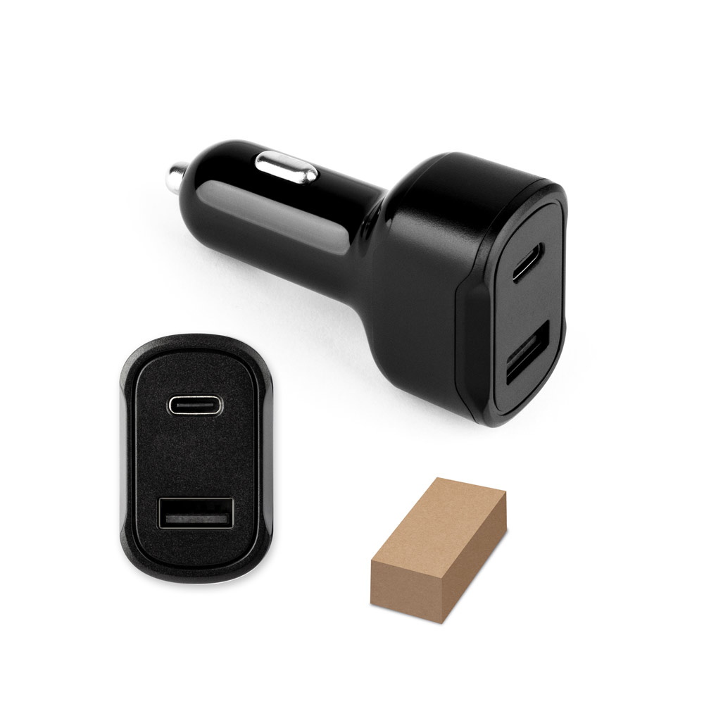 DIRAC. Zigarettenanzünderadapter mit USB-A Anschluss 18W und USB-C 20W in 100% rABS