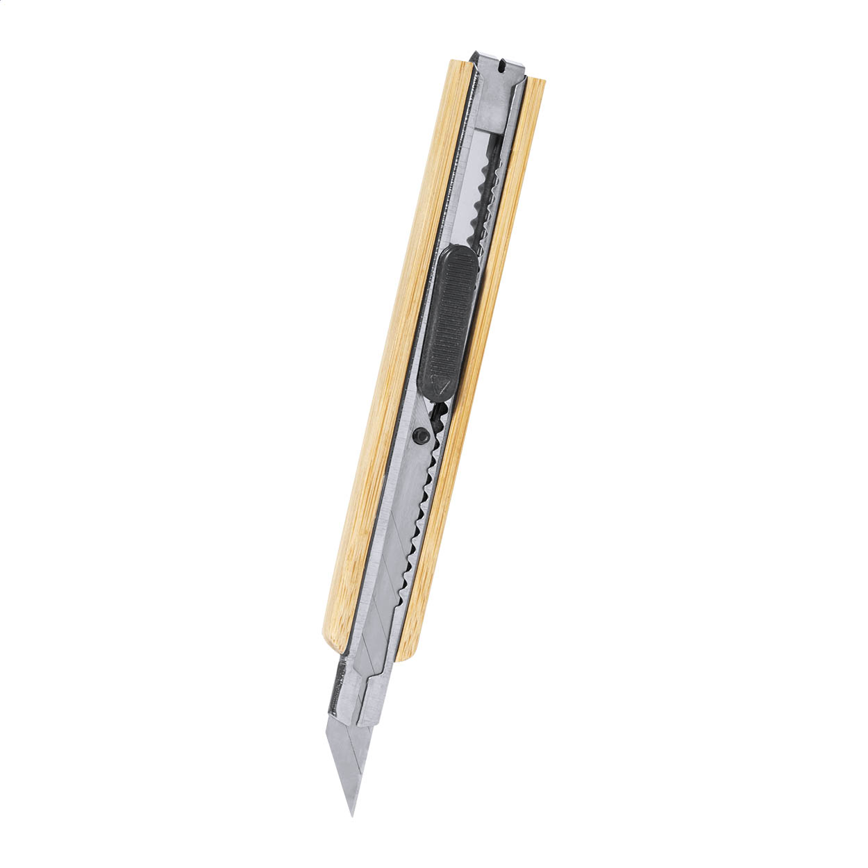 Boocut Cuttermesser aus Metall mit Bambusgriff und Sicherung, mit Logo