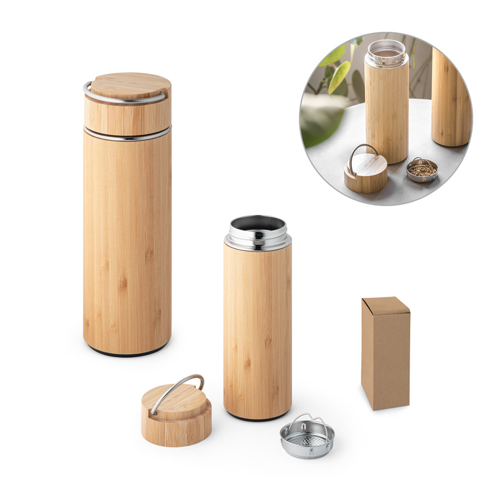 Bouteille thermique en bambou et acier inoxydable avec infuseur à thé - Coulommiers - Zaprinta Belgique