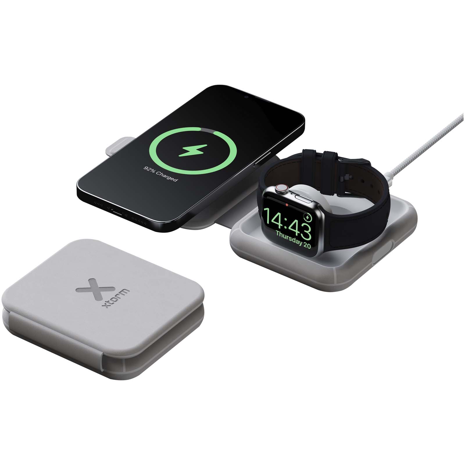 Xtorm XWF21 2-in-1 Opvouwbare 15W Draadloze Reislader - Grijs