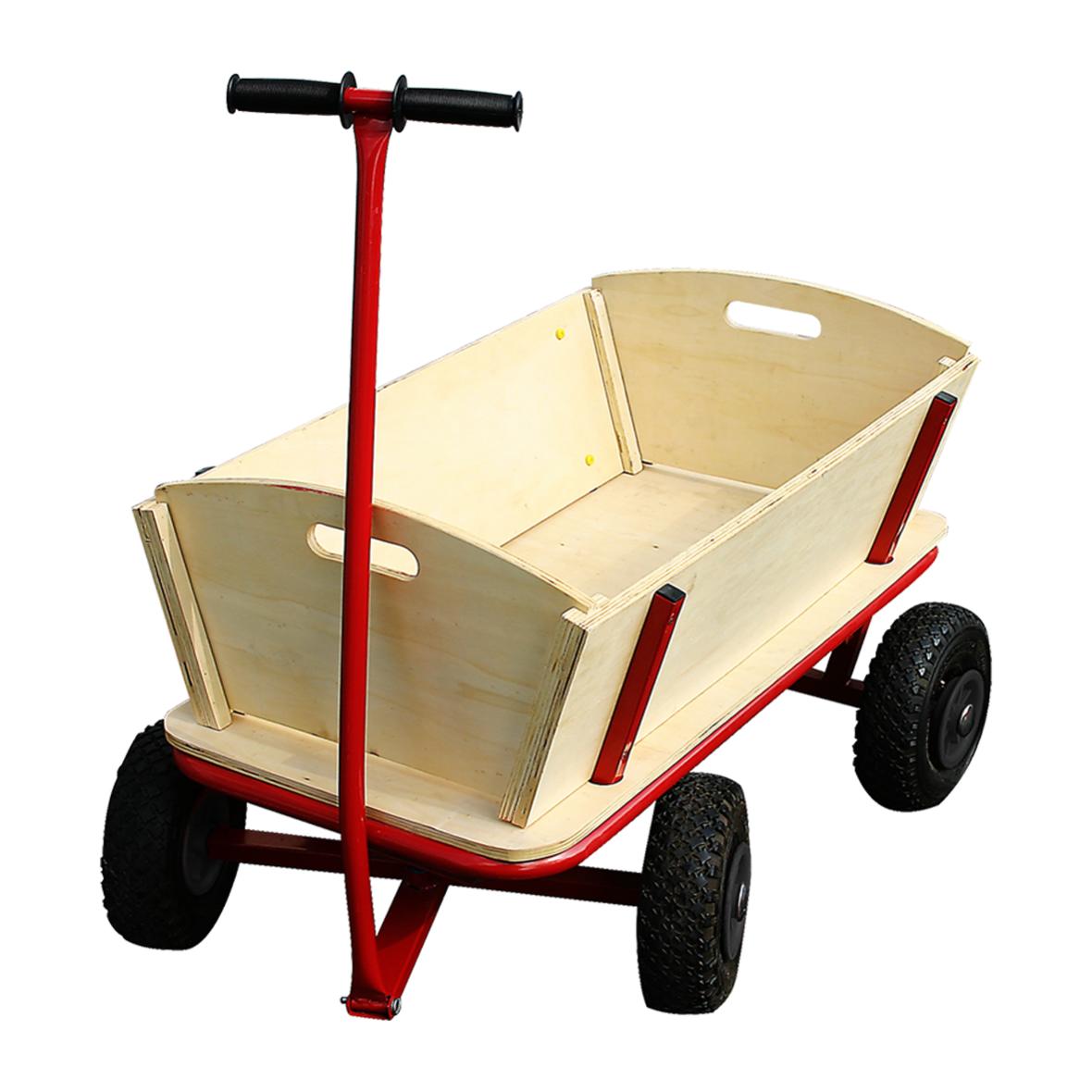 Grand chariot à main en panneau MDF avec peinture rouge, cadre en tige de fer de 25 mm et poignée revêtue de caoutchouc - Bignan