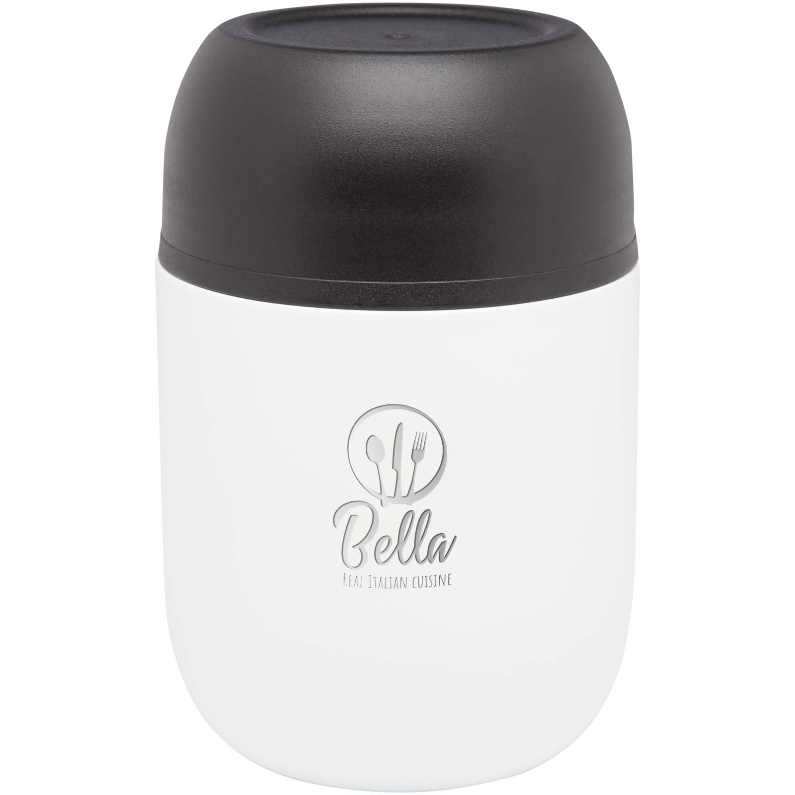 Boîte-repas isotherme Supo 480 ml personnalisée en inox recyclé, avec cuillère pliable