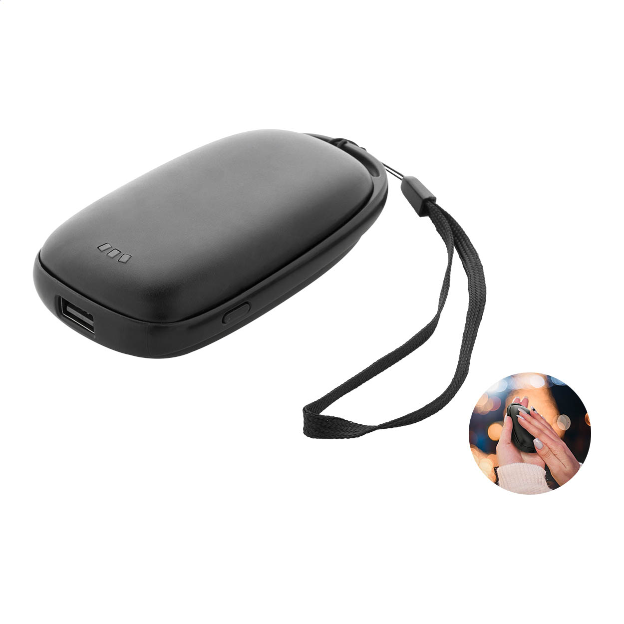 PowerPalm Handwärmer aus Recycling-Alu mit 4000-mAh-Powerbank und Logo