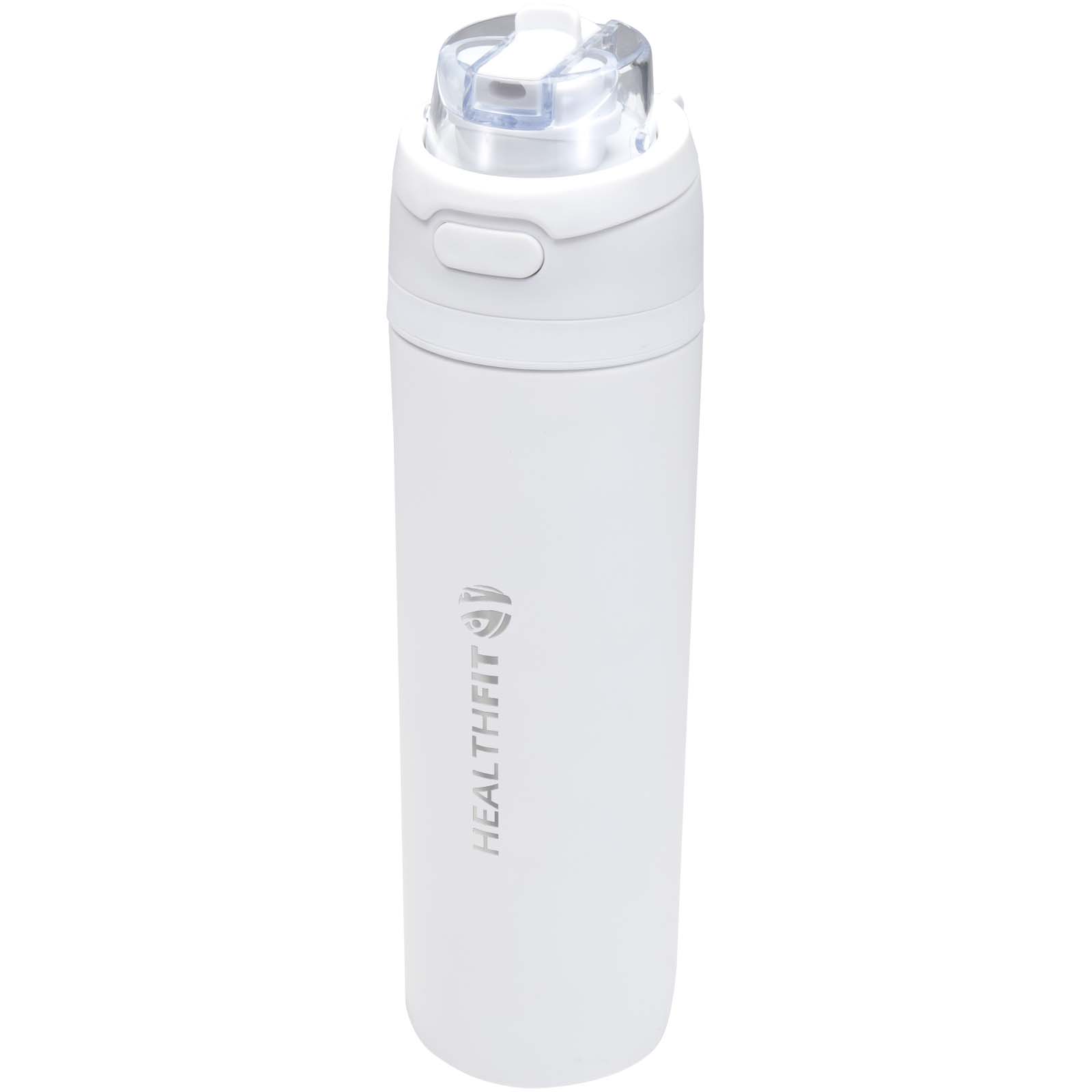 Bouteille d'eau en acier inoxydable recyclé Theron 800 ml à paroi simple RCS, un couvercle à double fonction et une paille rabattable