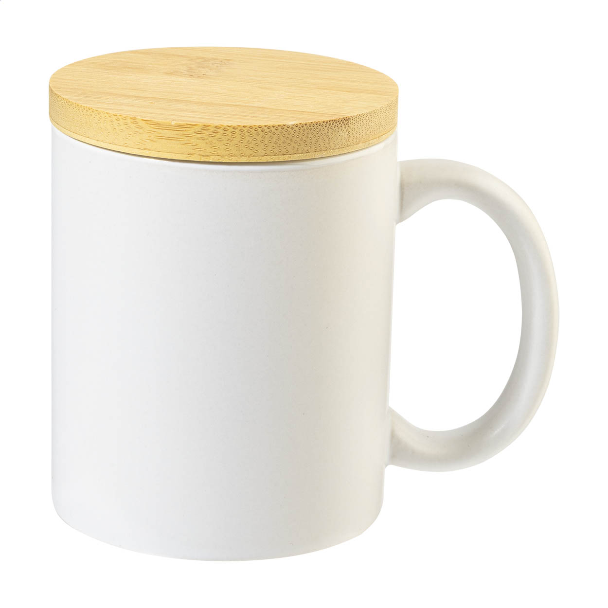 Borgen matte keramische mok met bamboe deksel, 370 ml, met uw logo