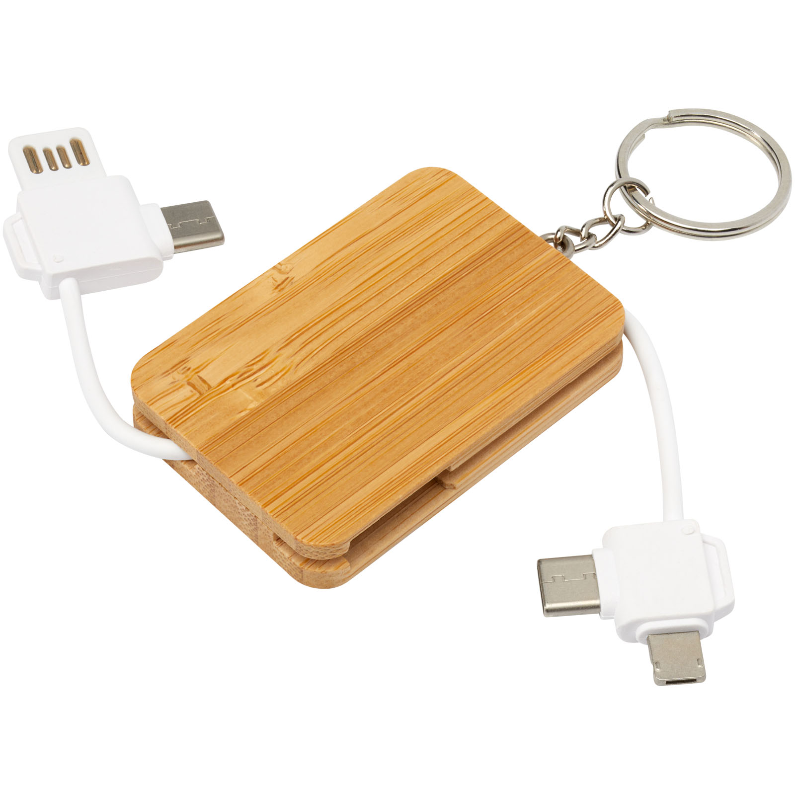 Câble de charge rétractable en bambou 6-en-1 avec porte-clés - La Jarne