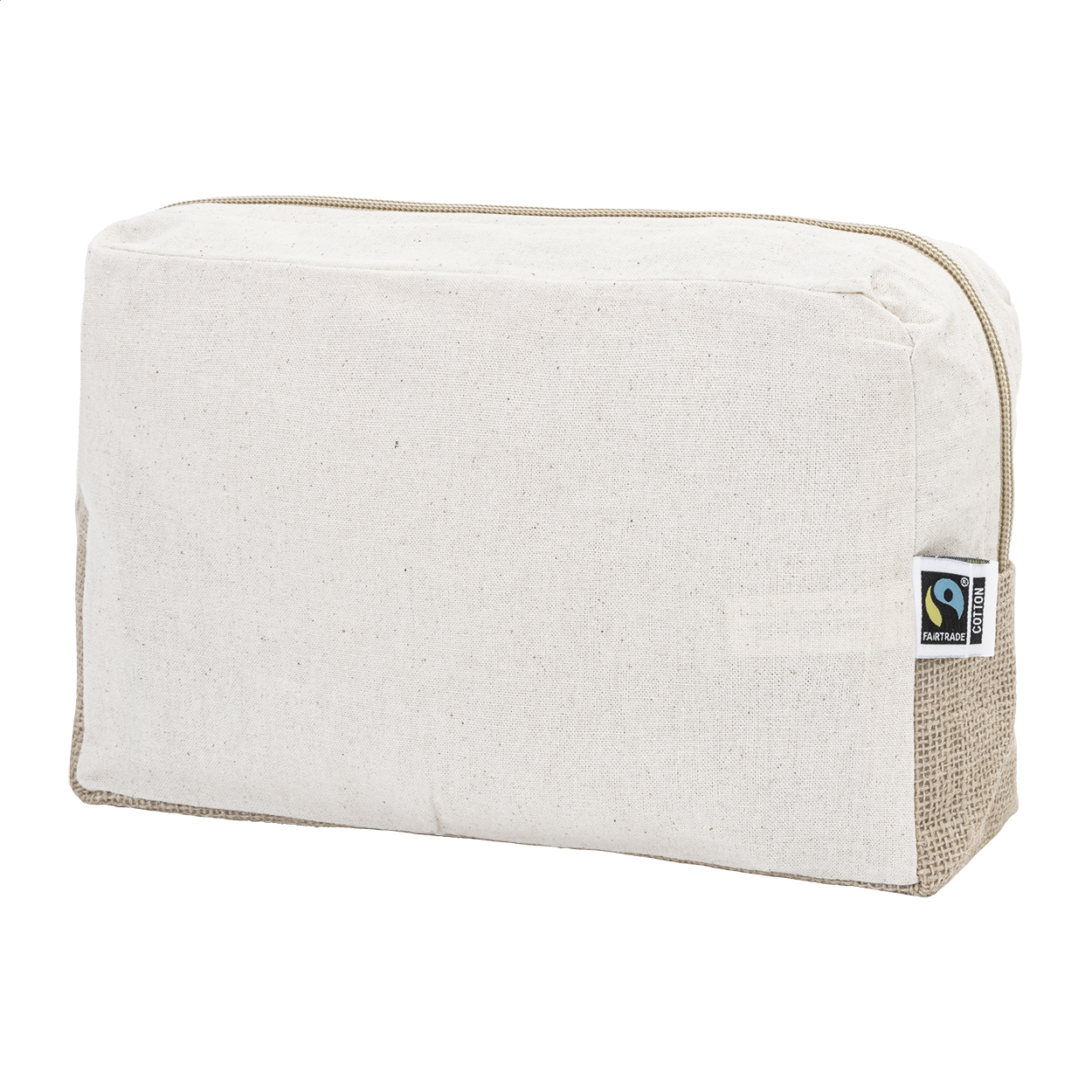Ferbax Fairtrade toilettas van katoen en gelamineerde jute met logo bedrukken met logo