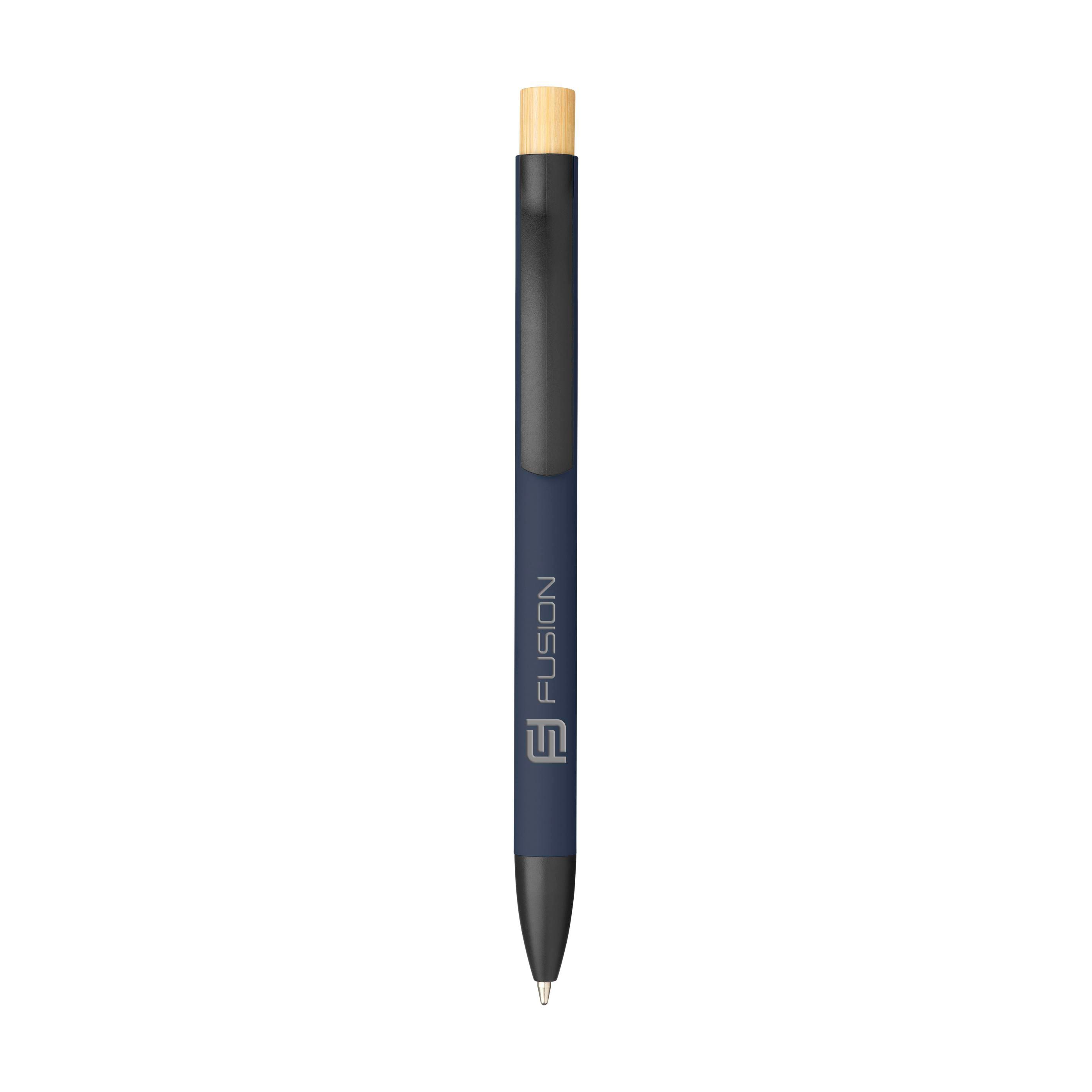 Stylo bille Trend Soft Touch personnalisé en aluminium, bouton bambou
