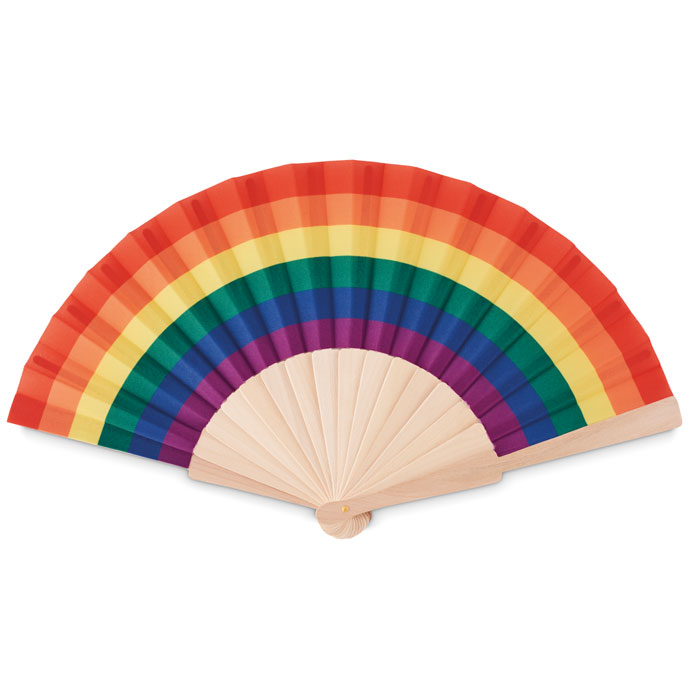Regenboog houten handventilator - Gavere