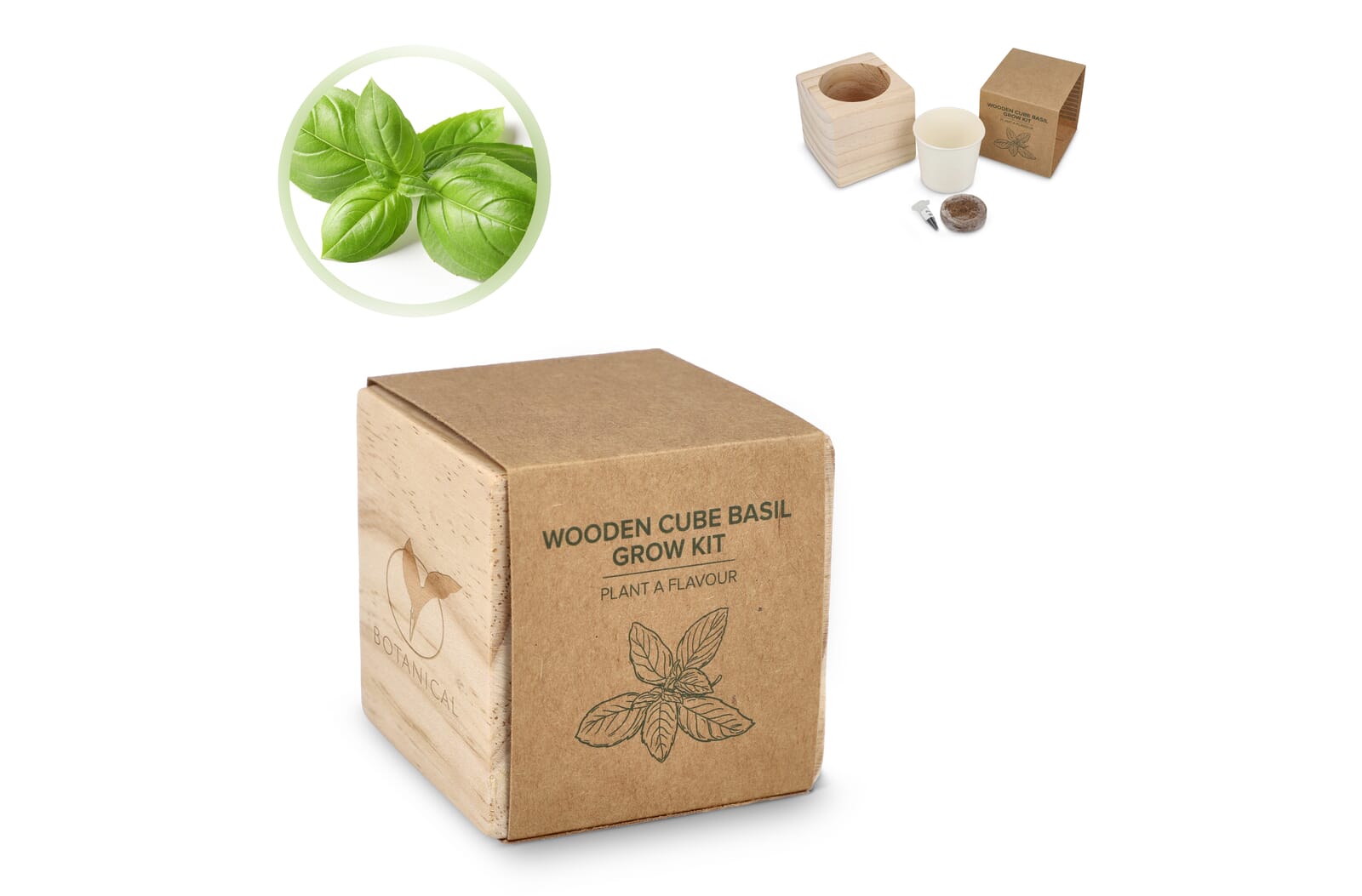 FSC Houten Plantenbak Set - Basilicum bedrukken met logo