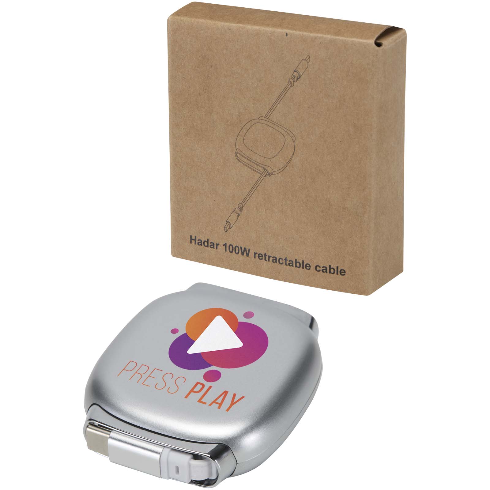 Alphard 100 W ausziehbares Ladekabel aus Recyclingkunststoff, Logo