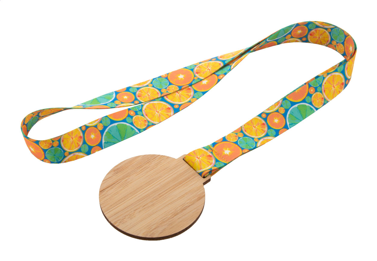 Bamboemedaille met RPET-lanyard - Beveren