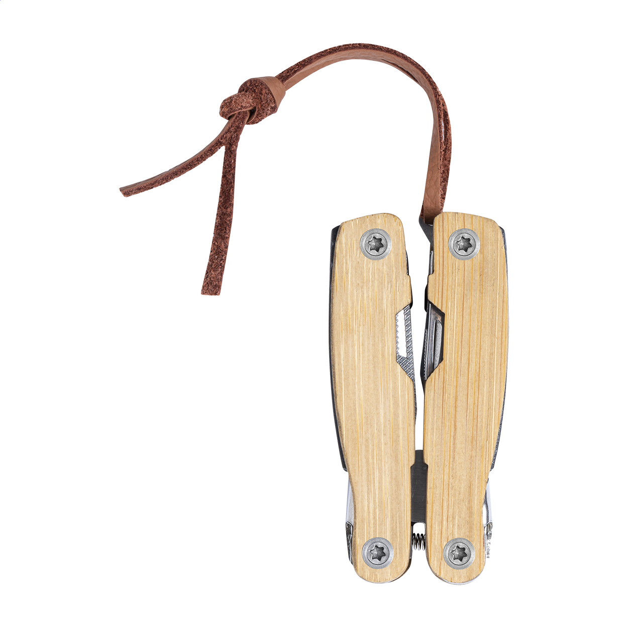 Hakim rvs multitool met bamboe handvatten en 12 functies, met logo bedrukken met logo