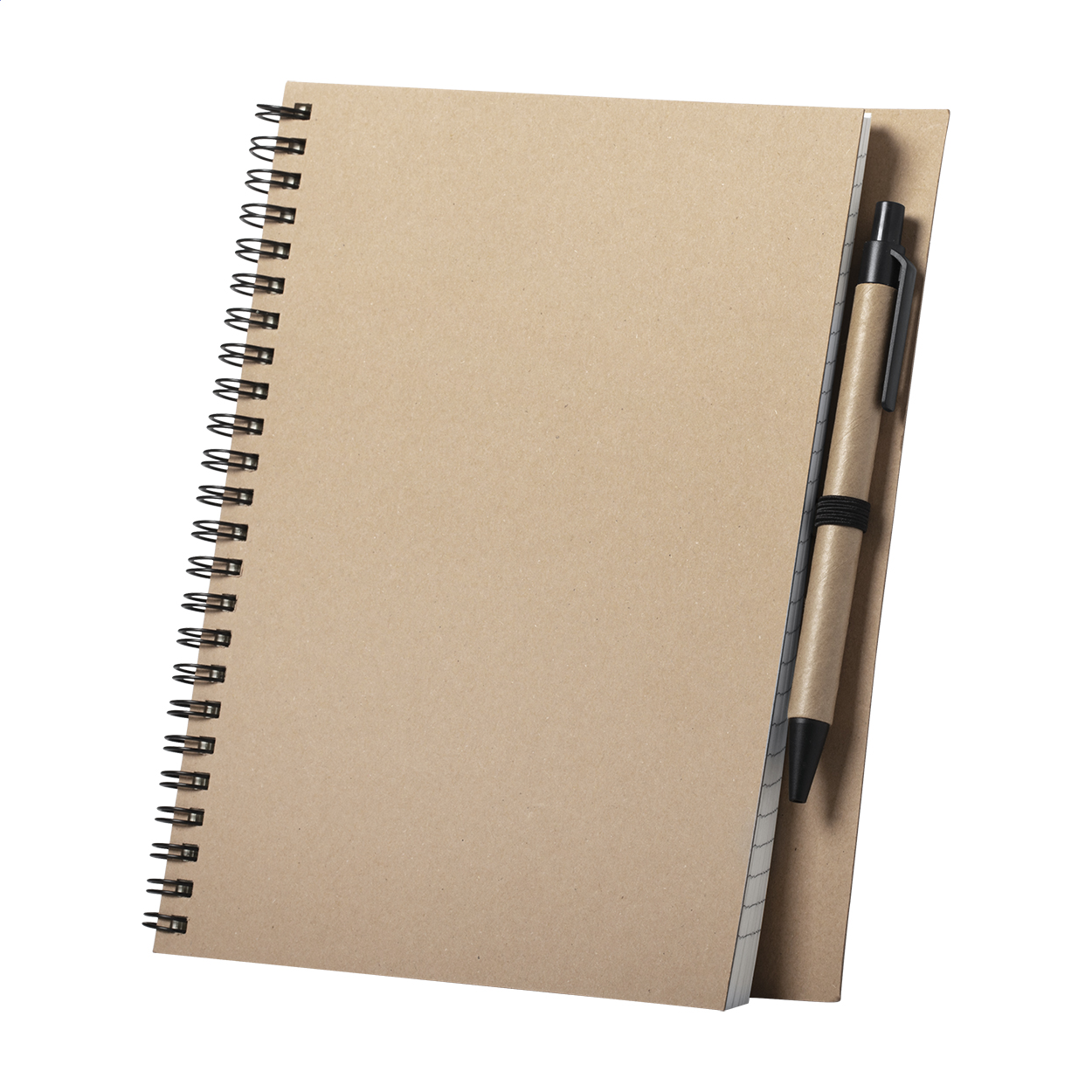 Carnet à spirale A5 Salix personnalisé en carton recyclé avec stylo