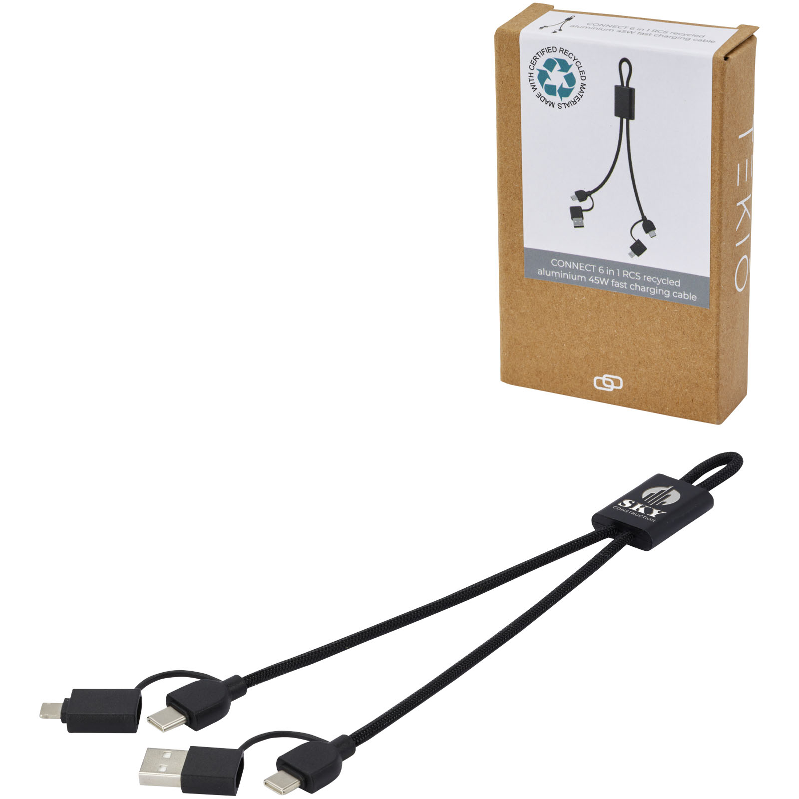 Multiconnect Snellaadkabel 6-in-1 gerecycled aluminium 45W - Jabbeke