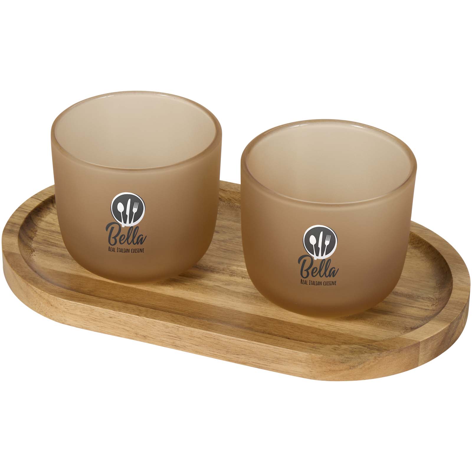 Ensemble de plateau en bois et verres élégants - Belleroche imprimé avec logo