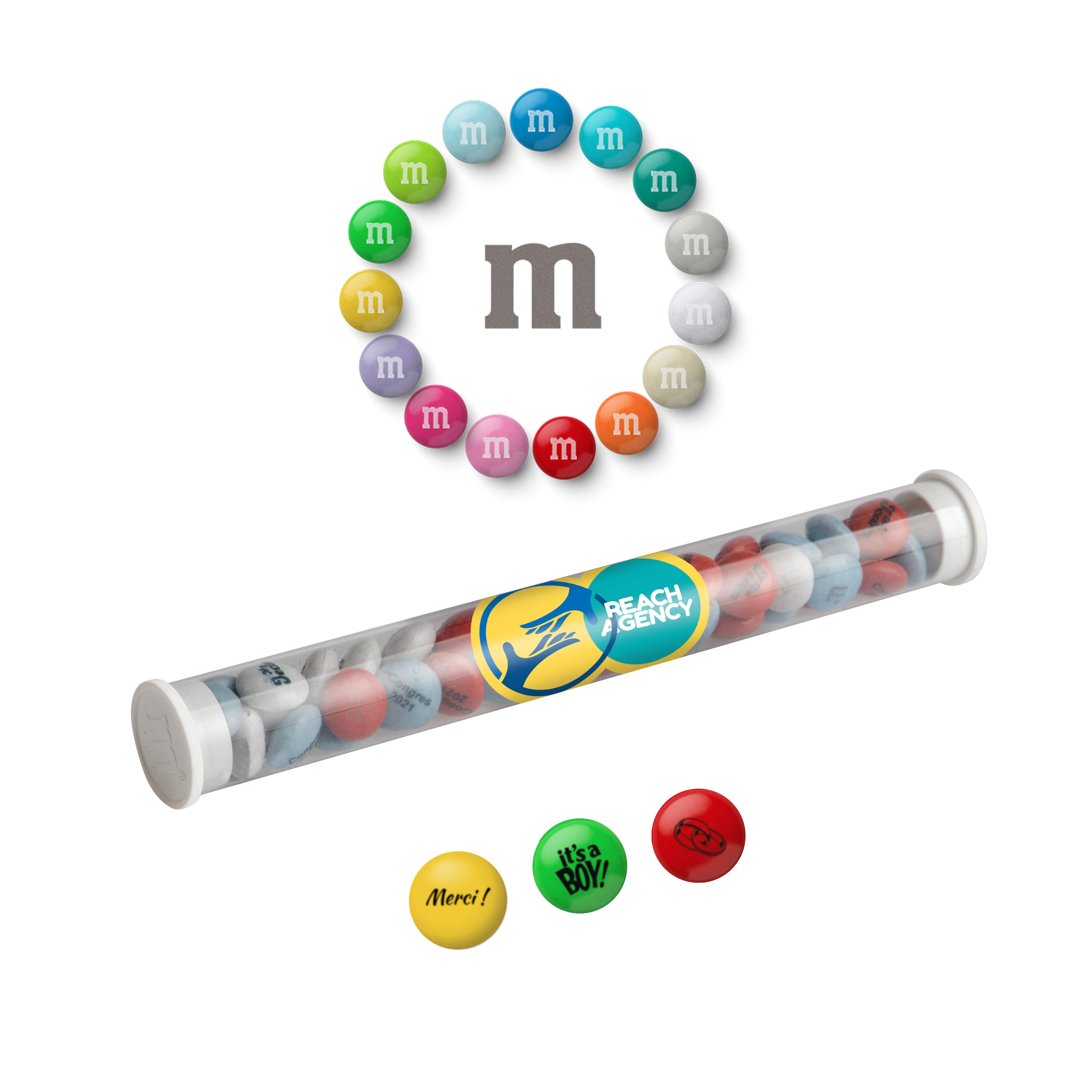 Röhren mit bedruckten M&Ms - Schlettau