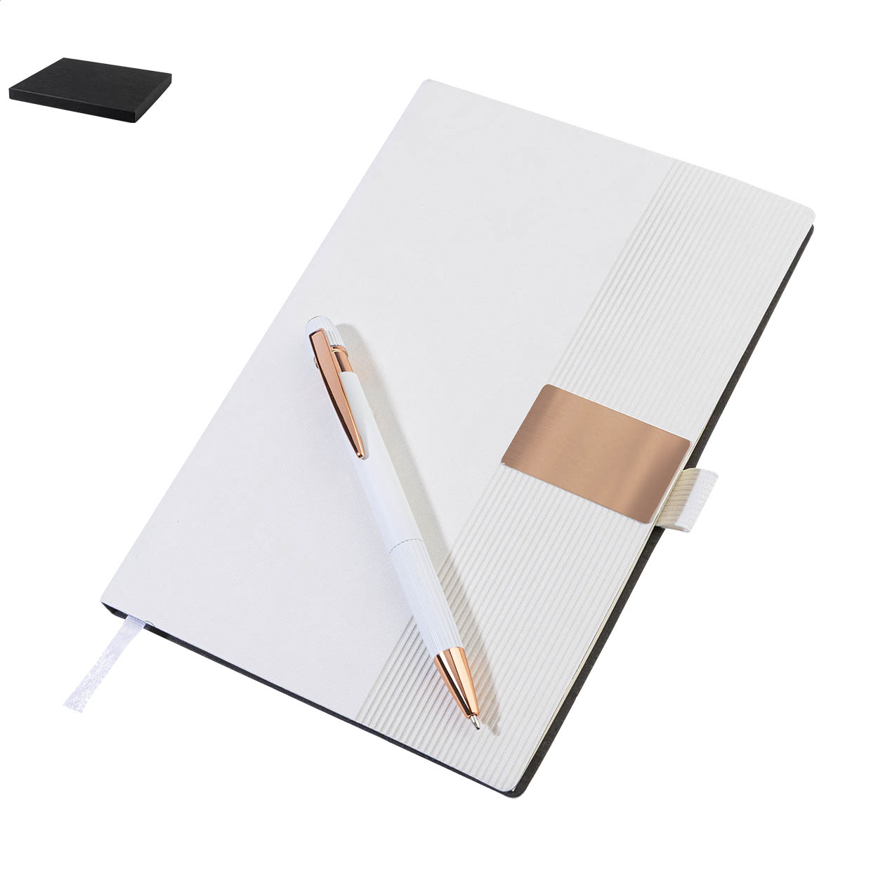 Rozzet Notizbuchset mit A5-Notizbuch und Stift aus Recyclingmaterial bedrucken mit Logo