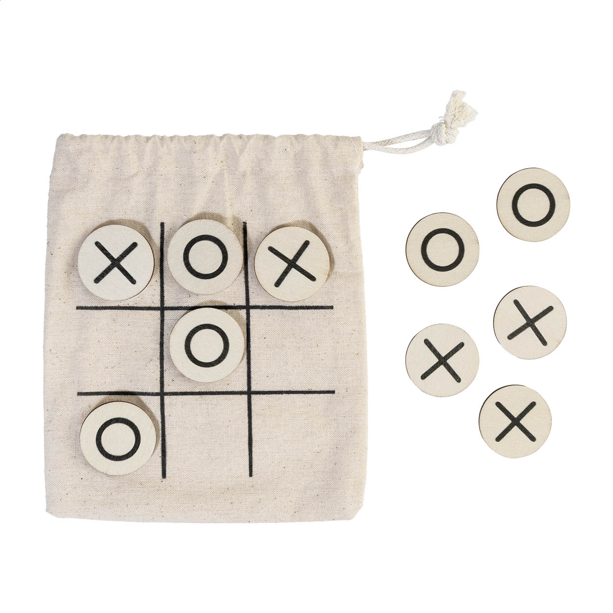Ticbag Tic-Tac-Toe-Spiel aus Holz im Baumwollbeutel mit Ihrem Logo