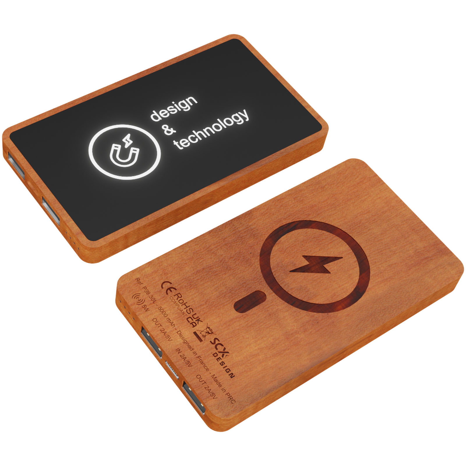 Magnetische Houten Draadloze Powerbank 5000 mAh - Drogenbos