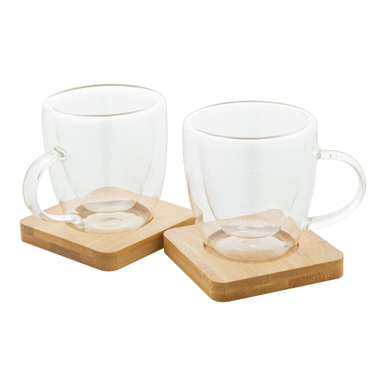 Mocaboo Espressotassen-Set aus doppelwandigem Glas mit Bambus-Untertassen