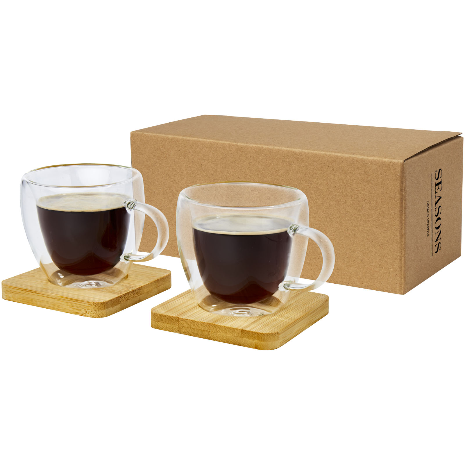 Dubbele Wand Glas Cup Set Met Bamboe Onderzetter - Houthulst