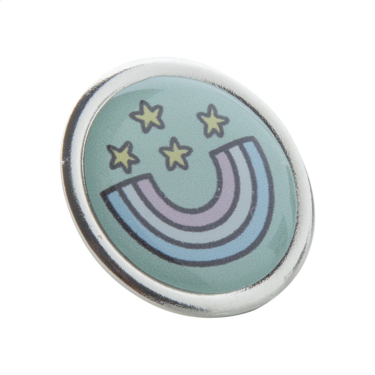 Read ronde metalen pin bedrukt met logo en epoxy doming bedrukken met logo