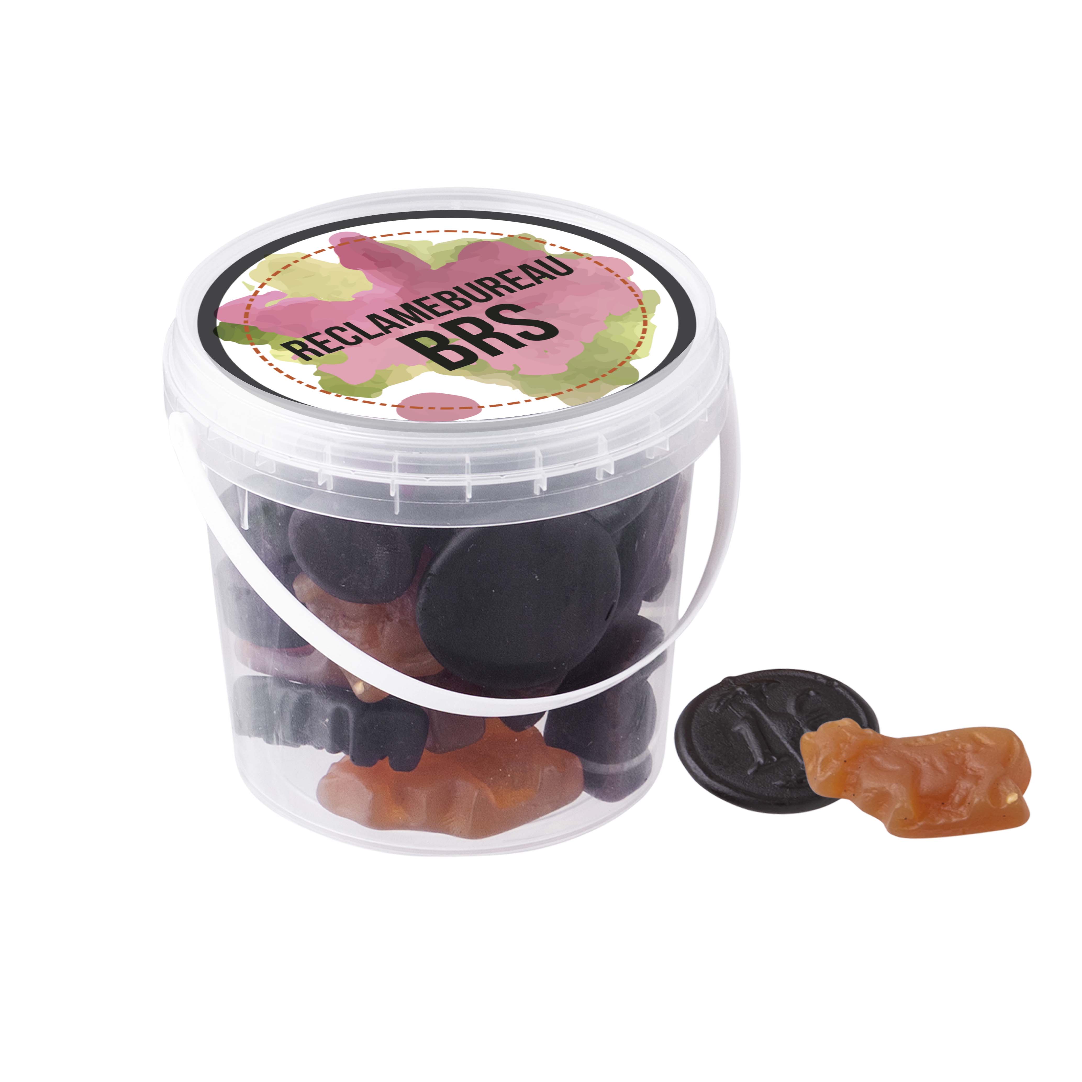Emmertje met dropjes of winegums bedrukken met logo