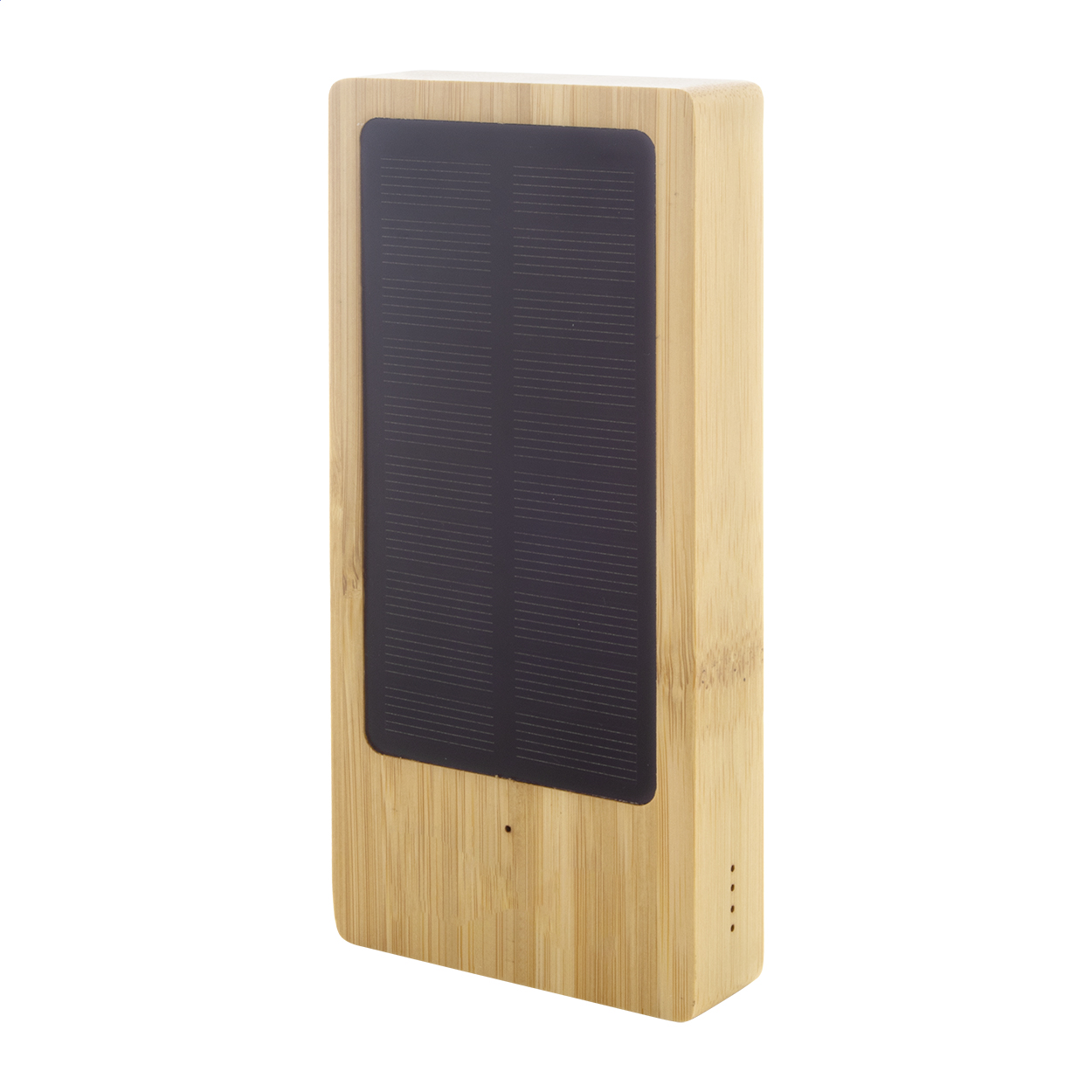 Sunster Solar-Powerbank aus Bambus mit 8000 mAh Akku und Logo