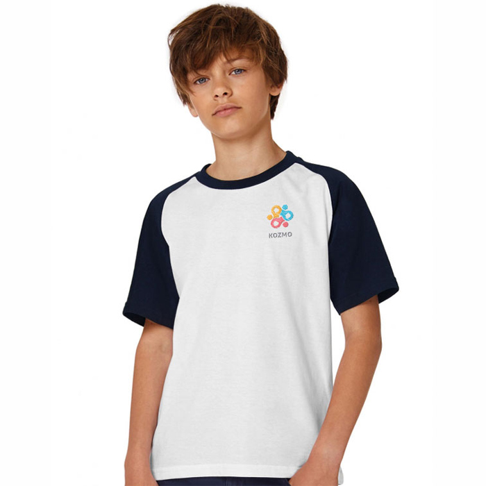 T-shirt brodé enfant bicolore col rond manches courtes 185 gr - Farkas