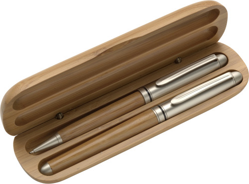 Parure de stylo bille et roller en bambou - Zaprinta Belgique